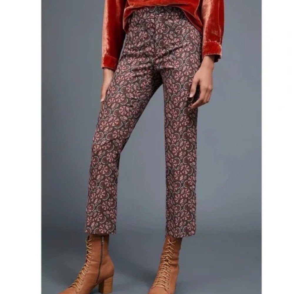 Anthropologie Paisley Classic Essential Slim Cropped Trousers